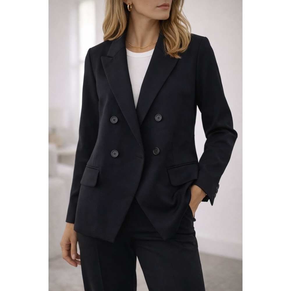 Quince Black Double Breasted Blazer Womens L Jacket Tailored Career Layering